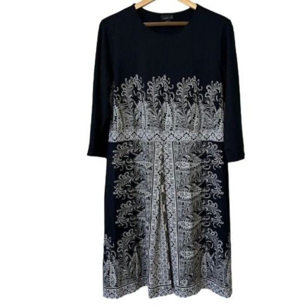J. Jill Wearever Collection  Womens Paisley Midi Dress Black Gray Size M…